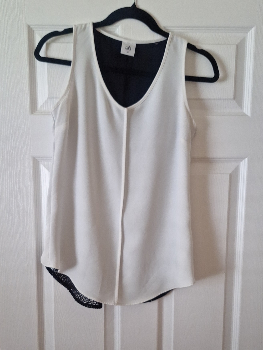 CAbi White Layered V-Neck Tank with Contrast Back